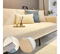 Chenille Sofa Covers, Simple Striped Chenille Anti-Scratch Couch Cover, Non Slip Sofa Covers for Dogs, Washable Furniture Protector Couch Cover for All Season (Beige,70 * 120 cm/27.6 * 47.2 in)