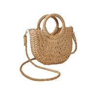 CHENJIAHAO Bolsos De Paja Bolso de Playa de Media Luna de ratán de Paja Tejido a Mano, Bolso de Hombro Tipo Bandolera Calado de Verano for Mujer de Gran Capacidad Bolso Paja Mujer(Khaki)