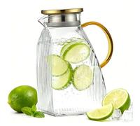 CHENKEE Jarra Agua Cristal con Tapa,1.8L Jarras Cristal,Fácil de limpiar,Jarra Agua Nevera con Tapa de Acero Inoxidable,para Aguas Fría/Caliente,Bebidas Caseras,Café,Leche,Zumo