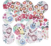 Chenkou Craft 20 botones redondos de madera de flores de 40 mm, 4 agujeros, botón de costura (40 mm)