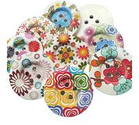 Chenkou Craft 20 botones redondos de madera de flores de 50 mm, 4 agujeros, botón de costura para manualidades (50 mm)