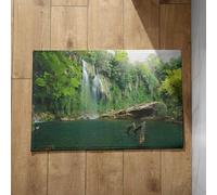 Chenlane Alfombrillas de bienvenida para puerta delantera, otoño, divertido baño, cascada, paisaje natural, interior, antideslizante, 45 x 75 cm