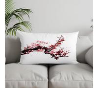 Chenlane Fundas de almohada de seda de colores neutros, bolsa de cojín rectangular estilo chino, flores de tinta, negro y rojo, interior/exterior, verano, exquisitas impresiones 50 x 75 cm