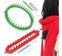 CHENNAN 2 Piezas Telares de Tejer Redondo y Rectangular Telares para Tejer con Aguja de Ganchillo y Agujas de Plástico Juego de telares de plástico coloridos para Bufandas, Gorros y Guantes (25cm)