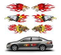 CHENNAN 6 Piezas Pegatina Moto Llama， Pegatinas de Llama Reflectantes para Coche, Pegatinas Arañazos Coche Multicolor, para Coches Bicicletas Motos, 20cm, Patrón de águila, leopardo y león (Rojo)