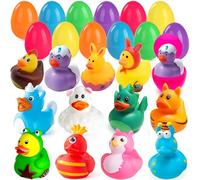 Chennyfun 12Pcs Easter Eggs Filler y Patitos de Goma Baño, Colorido Patos de Goma con Forma de Animal, Juguetes de Piscina de Baño, Huevos Sorpresa Juguetes, Fiestas de Cumpleaños Regalos para Niños