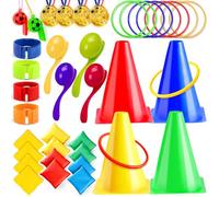 Chennyfun 42 Piezas 5 en 1 Juego de Set,Entrenamiento Plástico Conos,Leg Straps,Bolsas de Frijol y Anillos de plástico Juego para los Entrenamiento Fútbol,Deportes y Juegos al Aire Libre del Carnaval