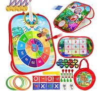 Chennyfun Bean Bag Toss Games for Kids, 6 in 1 Collapsible Three Sided Garden Games, Plegable Portátil Pequeños Toss Game con Dardos, Bolas Adhesivas, Bolsas de Frijoles para Juegos de Carnaval