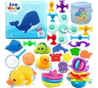 Chennyfun Conjunto Juguetes para Baño, 32 Piezas Baby Bath Toys Incluye Pato de Goma, Tortuga, Delfín, Barcos de Plástico, Conjunto Juguetes para Niños Pequeños de 1, 2, 3, 4, 5, 6 Años