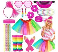 Chennyfun Disfraz de los Años 80 90 para Mujer, 80s Accesorios Mujer Años Juego de 26 Piezas,con Riñonera,Tutu,Pendientes Collares,Pulsera Gafas, para Fiestas de los Años 80, 90,Cosplay Carnaval