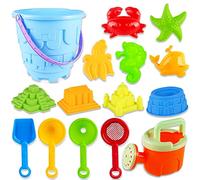 Chennyfun Juguetes de Playa para Niños, 15 Pcs Niños Bebe Conjunto de Juguetes Castillo Arena, Juego de Juguetes con Moldes de Arena Castillo, Cubo, Pala, Juguetes de Playa al Aire Libre Niños Niñas