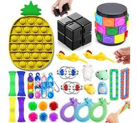 Chennyfun Kit de Juguetes Sensoriales, 30PCS Juguetes Antiestrés, Juguetes Aliviar el Estrés con Cubo Infinito, Cubo Mágico de Piña, para Aliviar el Estrés y el Ansiedad Niños y Adultos, Autismo, TDAH