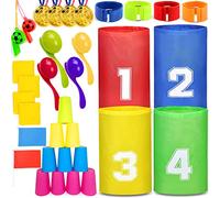 Chennyfun Sports Day Kit, 38 Piezas de Juegos para Exteriores y Jardín Deportivo para Niños, Incluye Sack Run, Lanzamiento Frijoles, 3 Patas y Huevos y Cucharas Juegos Familiares para Adultos y Niños