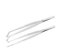 Chenshuo Pinzas rectas y curvas de acero inoxidable de mango largo, plateadas, 2 piezas