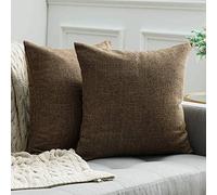 Chenso Juego de 2 Fundas de cojín de Lino cuadradas Decorativas, Fundas de cojín de Lino de decoración Vintage de Estilo rústico para Cojines de sofá de dormitorio-45 * 45 CM, 2 Piezas_Marron Oscuro_