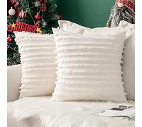 Chenso Juego de 2 Fundas de cojín Decorativas Mezclas de algodón Protectores de Cojines Decorativos sofá de Lino decoración del hogar Funda de Almohada decoración hogar-Los 60 * 60cm_Blanco, Blanca_