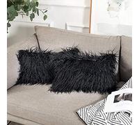 Chenso Juego de 2 Textiles Decorativos Nueva Serie de Lujo Estilo Merino Navidad Blanquecino Funda de Almohada Funda de cojín Fundas de Almohada-2 Paquetes, 12"x 20"_Negro