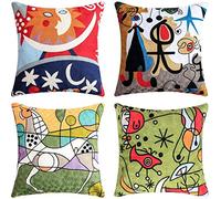 Chenso Juego de 4 Fundas de cojín Picasso 45x45cm Impresión de patrón Abstracto Vintage Fundas de cojín Decorativas de Felpa para sofás Modernos Dormitorio Oficina-45 x 45 cm_Style-3