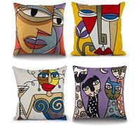 Chenso Juego de 4 Fundas de cojín Picasso 45x45cm Impresión de patrón Abstracto Vintage Fundas de cojín Decorativas de Felpa para sofás Modernos Dormitorio Oficina-45 x 45 cm_Style-1