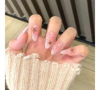 Chenxi Studio 24 uñas postizas con diseño de estrella, lunares, cobertura completa, uñas adhesivas, punta francesa, uñas a presión para mujer