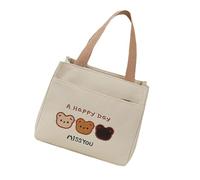 Chenxi Studio Elegante bolsa de lona con oso bordado, múltiples bolsillos, asas ergonómicas, construcción práctica, fácil almacenamiento, práctica bolsa de lona multicapa, Khaki, One Size