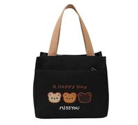 Chenxi Studio Elegante bolsa de lona con oso bordado, múltiples bolsillos, asas ergonómicas, construcción práctica, fácil almacenamiento, práctica bolsa de lona multicapa, Black, One Size