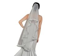 Chenxi Studio Velos de novia con borde de encaje de 2 capas para fotografía de boda al aire libre, tul suave con peine para el pelo, accesorios de fotografía con borde de encaje, crema, Talla única