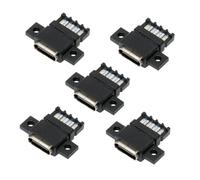 chenyang 5 Pack USB C DIY Connector, USB C 6Pin PD 65W Carga Conector hembra Conector de reparación Adaptador de soldadura de repuesto con agujeros de montaje SCEW tipo plano