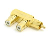 chenyang - Adaptador Divisor de extensión de Audio RCA AV Macho en ángulo de 90 Grados a Doble Hembra Tipo F