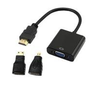 Chenyang - Adaptador HDMI fuente negro a salida VGA hembra con adaptador micro y mini HDMI para proyector, monitor, PC, ordenador portátil