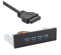 chenyang Hub USB 3.0 de 4 puertos de panel frontal a placa base adaptador de 20 pines con cable de alimentación SATA para bahía de CD-ROM de 5.25 pulgadas