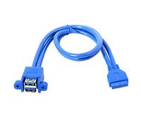 Chenyang - Cable de extensión de panel frontal USB 3.0 de 19/20 pines, 1 macho a 2 hembras USB 3.0, 0,5 m con orificios de montaje en panel