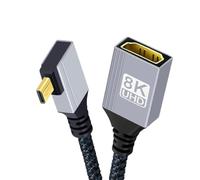 chenyang Cable HDMI 2.1 de 8K, micro HDMI a HDMI 8K a 60Hz 4K a 120Hz 48Gbps chapado en oro de ultra alta velocidad trenzado 90 grados en ángulo recto 17 cm