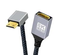 chenyang Cable HDMI 2.1 de 8K, mini HDMI a HDMI 8K a 60Hz 4K a 120Hz 48Gbps chapado en oro de ultra alta velocidad, cable en ángulo de 90 grados hacia arriba, 17 cm