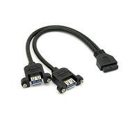 CHENYANG CY Doble Puertos USB 3.0 una Hembra Tipo de Montaje con Tornillo para Placa Base Cable de cabecera de 20 Pines, Color Negro