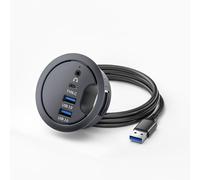 chenyang USB 3.0 Hub de escritorio empotrado, 2 puertos USB 3.0/1 puerto USB C, orificio para boquilla de 2,36 pulgadas (60 mm) con conector de audio de 3,5 mm