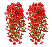 chenyu 4 Piezas Flores Artificiales Colgantes Decoracion Roja Petunia Enredaderas Colgantes Planta Artificial Exterior Flores Artificiales Decoración para Paredes Bodas Interiores