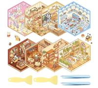 CHENYU Pegatinas 3d 8 Sets Divertidas Pegatinas de Escenas en 3d con 2 Espátulas + 1 Pinzas de la Casa Cafetería Panadería Biblioteca Tienda de Ropa Restaurante de Comida Rápida