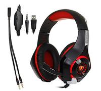 Chenzinan Auriculares for juegos con micrófono y luz LED for el ordenador portátil, teléfono móvil, PS4 e hijo en, Dland conexión de cable de 3,5 mm de aislamiento de ruido Gaming Headset Control de V