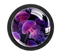 CHENZZZZ 4 pomos de cajón de cocina con medusas moradas, pomos negros, tiradores de cajón, tiradores de cajón, pomos para cajones de aparador