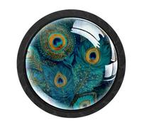 CHENZZZZ 4 pomos redondos de cristal con diseño de cachemira de plumas de pavo real turquesa vintage para cajones y muebles, decoración para el hogar, oficina, como regalo para San Valentín