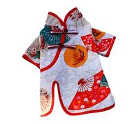 Cheongsam Pet Cheongsam paraguas impresión dobladillo dividido hebilla de disco verano perro de dos patas ropa Cheongsam para uso en el hogar ropa de mascotas