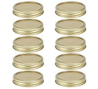 CHEOTIME 10Pcs Glass Jar Lids, 70mm Silver Canning Lids with Sealing Cover, Split Type Stainless Steel Food Storage Covers for Mason Jars (10 tinplate wide mouth 86mm golden ring + cover)