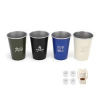 CHEOTIME 4 PCS 11.83oz 350ml Taza para acampar, Patrón de tema salvaje Juego de tazas de agua para picnic al aire exteriores de acero inoxidable 304 Taza de metal portátil duradera Vaso