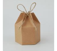 CHEOTIME 50 mini cajas de regalo de papel, farol hexagonal, caja de papel kraft, juego de cajas de regalo con cordeles, cajas de regalo para envolver bodas, fiestas, color marrón
