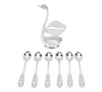 CHEOTIME 6Pcs Dessert Spoon Set, Stainless Steel Coffee Teaspoons with Swan Base Holder, Elegant Tableware for Cake, Fruit, Kitchen Decor