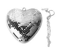 CHEOTIME Bola de discoteca en forma de corazón, bola de discoteca reflectante, bola de espejo de discoteca, adornos decorativos brillantes, bola de espejo reflectante con cadena (Silver)