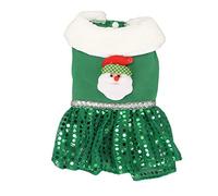 CHEOTIME Dog Cat Christmas Costume Christmas Dress, Green Sequin Girl Dog Holiday Dress, Funny Puppy Dress Outfits Warm Animal Apparel Clothes for Small Medium Dogs (M)