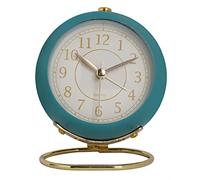 CHEOTIME European Style Metal Clock, Ingenious Mute Round Children Electronic Quartz Alarm Clock for Living Room Bedroom, White Silent Non Ticking Wall or Desk (Dark Blue)