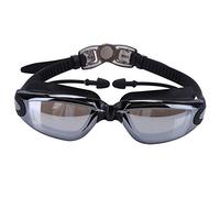 CHEOTIME Gafas de natación para niños y adultos, antivaho, sin fugas, de silicona, tapones para los oídos, clips para la nariz para piscina, gafas de natación ajustables con funda (diodo negro)